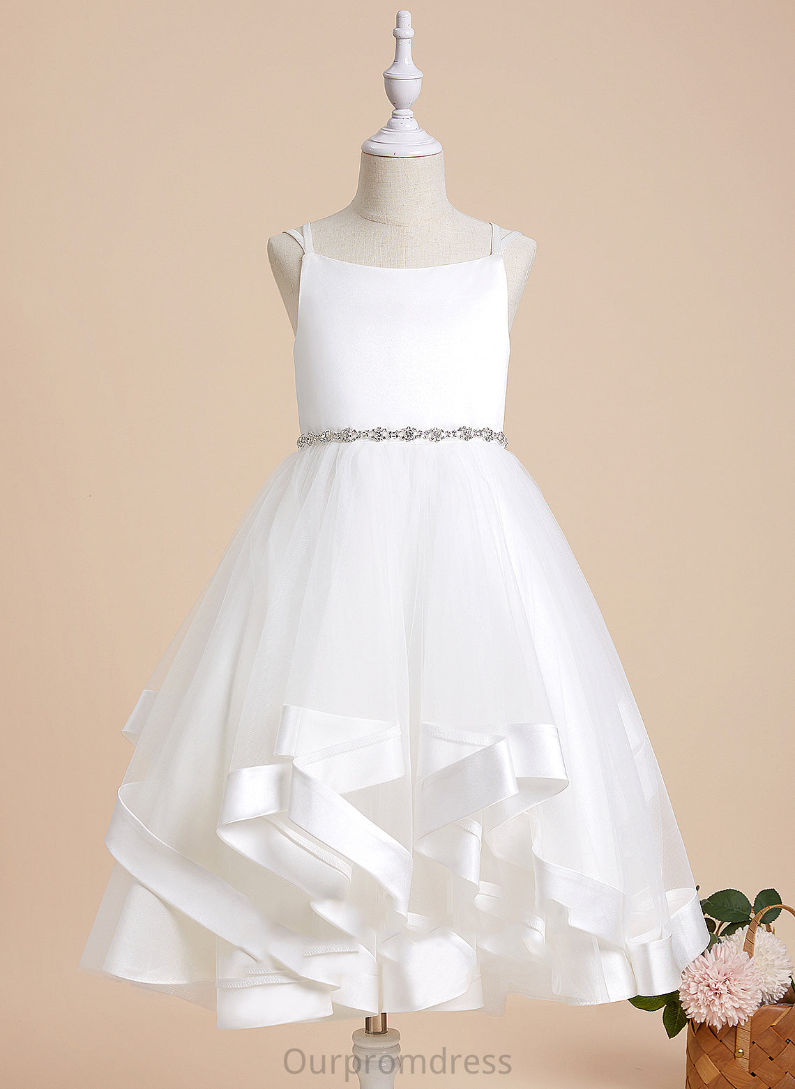 Allison Flower Girl Dresses Satin/Tulle - Dress A-Line Sleeveless Tea-length Straps With Girl Beading Flower