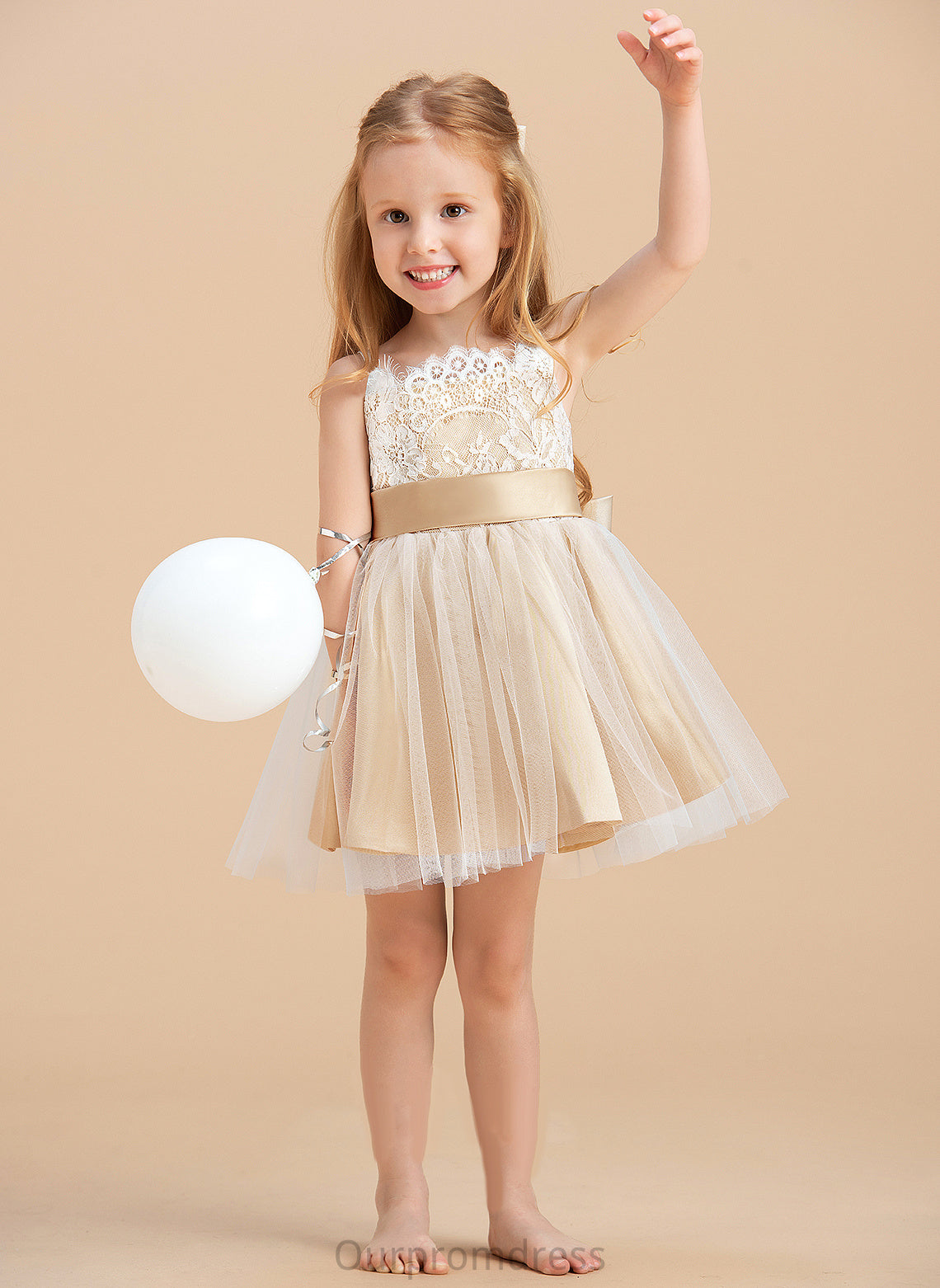 With Flower Sleeveless Girl - Dress A-Line/Princess (Undetachable Straps Flower Girl Dresses Knee-length sash) Isis Sash/Bow(s) Tulle/Lace