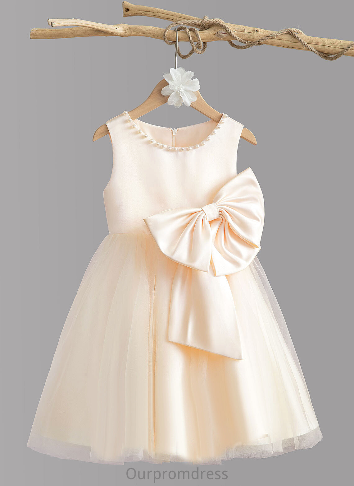 Neck Knee-length Beading/Bow(s) Girl Flower Anastasia Flower Girl Dresses With Sleeveless - Dress Satin A-Line Scalloped