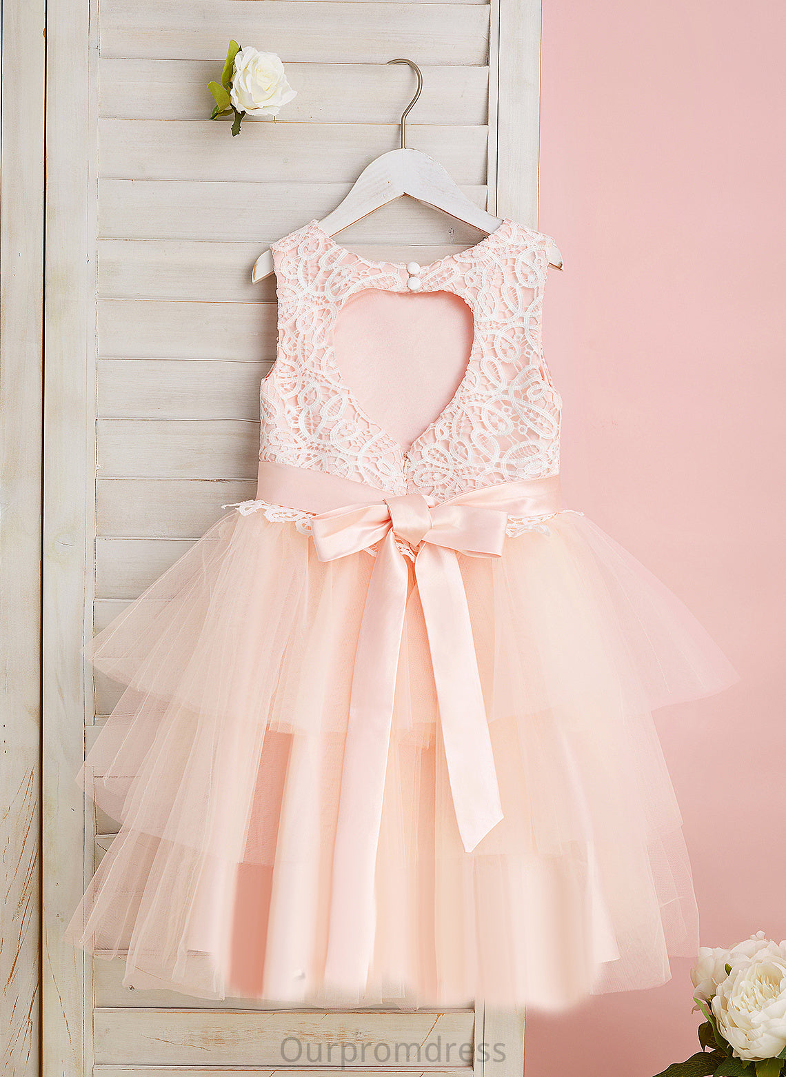 Hole Flower Girl Dresses - Lace/Flower(s)/Back Flower Neck Knee-length Dress Sleeveless Girl With Kiersten Satin/Tulle Ball-Gown/Princess Scoop