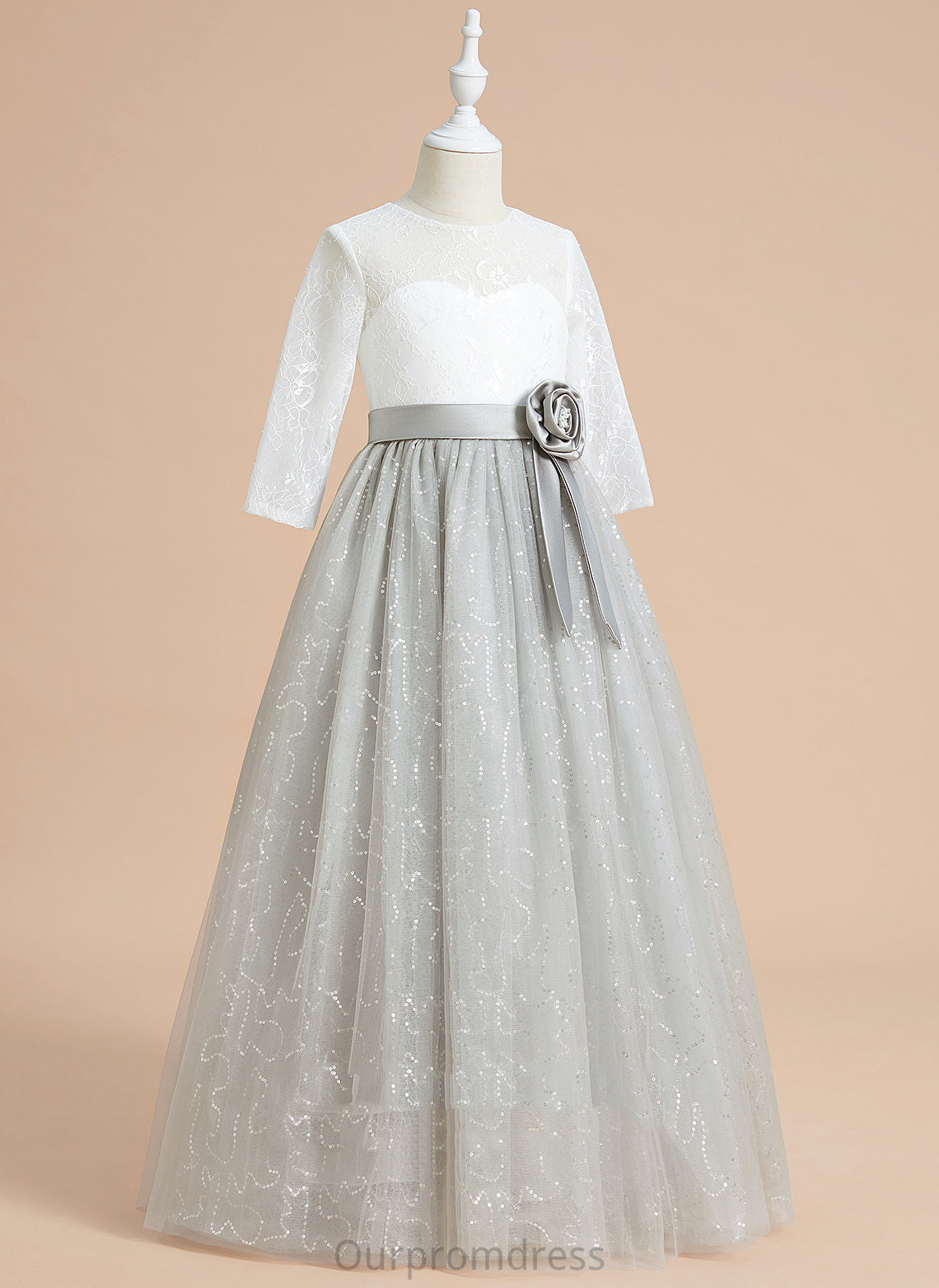 Flower With Scoop Flower Girl Dresses 1/2 Flower(s)/Sequins Dress Neck Ball-Gown/Princess - Lina Tulle/Lace Girl Floor-length Sleeves