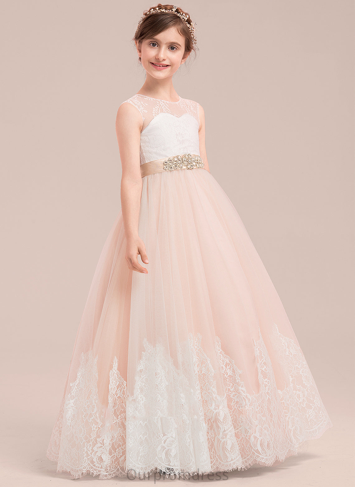 Sleeveless Flower Girl Dresses Neck - Beading Dayanara Scoop Girl Satin/Tulle/Lace Ball-Gown/Princess Dress With Floor-length Flower