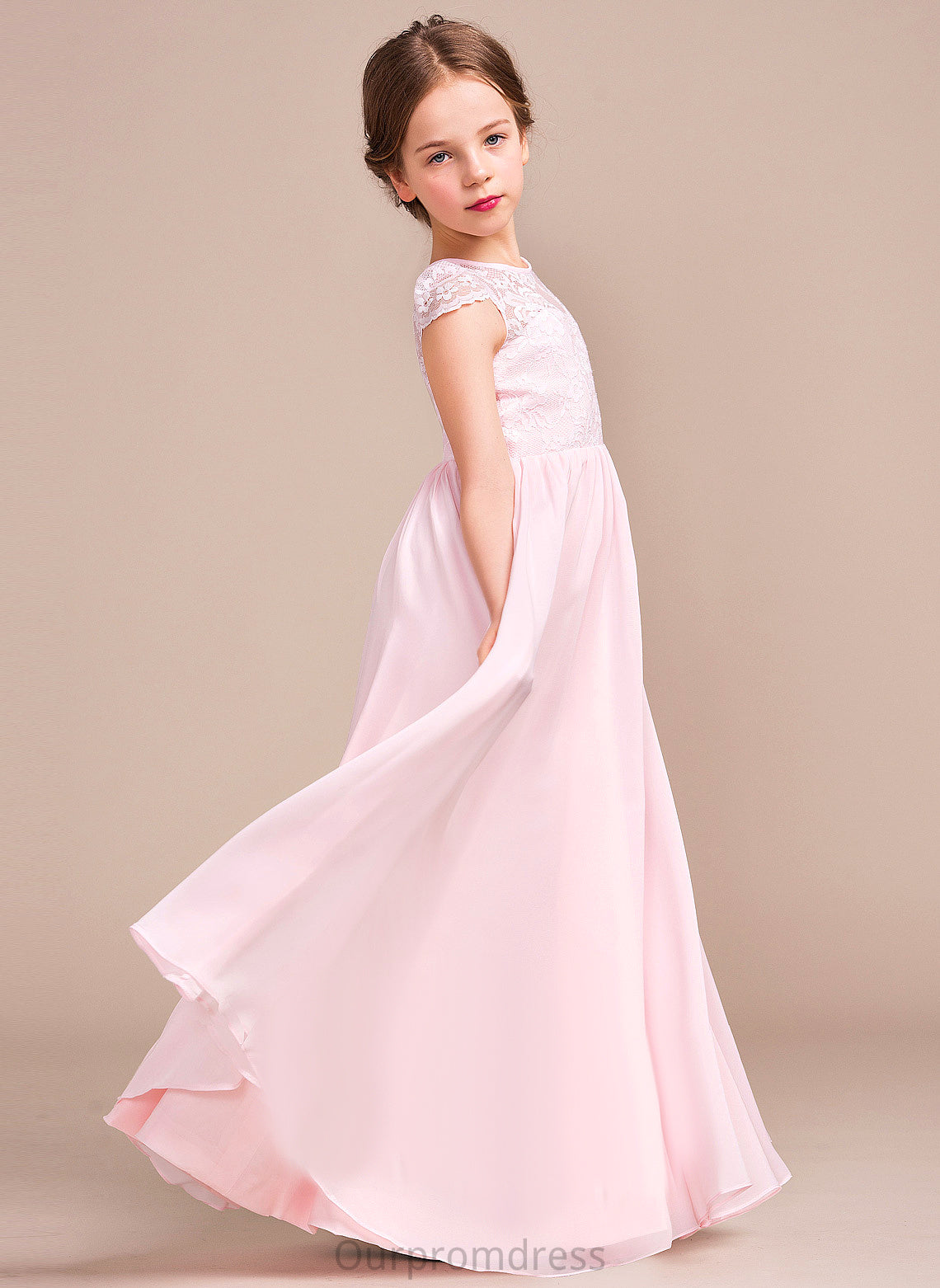 Jolie - Chiffon/Lace Dress Floor-length Flower Girl Dresses Flower Neck Girl A-Line/Princess Sleeveless Scoop