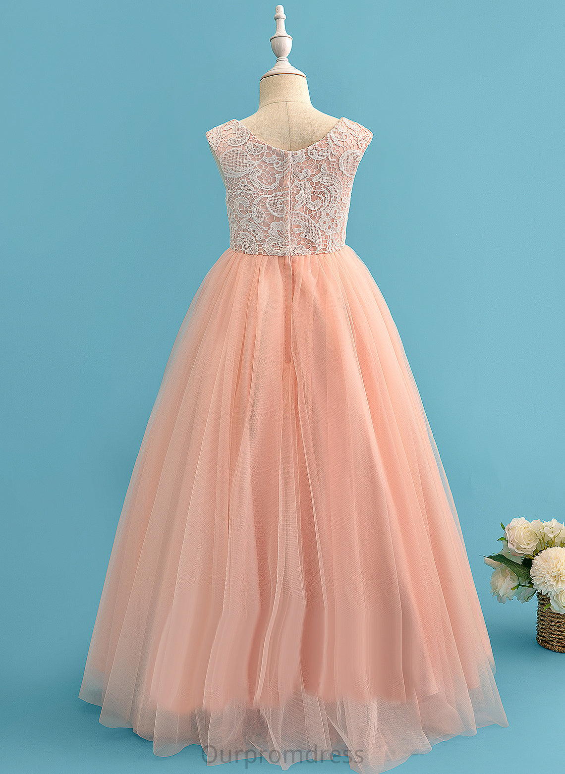 Flower Girl Dresses Flower Floor-length Joan Dress Beading/Flower(s) Tulle/Lace Scoop Ball-Gown/Princess Girl - Neck With Sleeveless