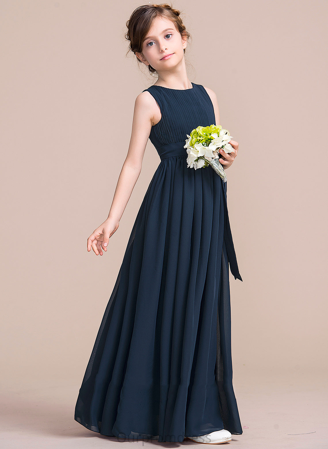 Dress Sleeveless Neck Flower Girl Dresses Flower Floor-length With Girl Scoop - Bow(s) Khloe Chiffon Empire