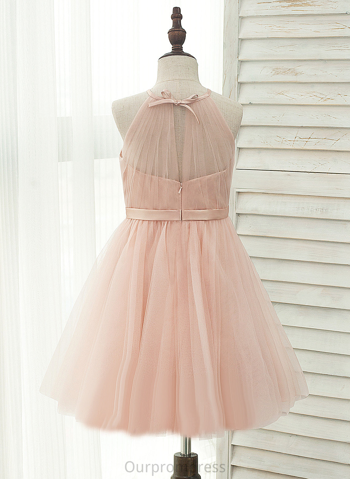 Back Knee-length Flower Girl Dresses With Tulle/Charmeuse Sleeveless - A-Line/Princess Hole Flower Jo Girl Halter Dress