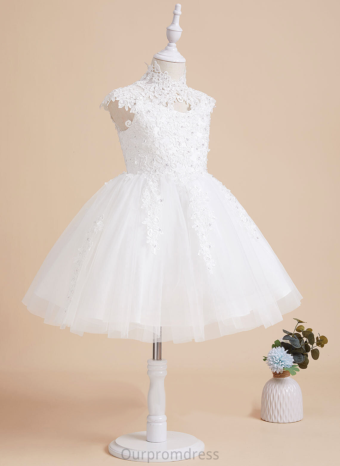 Knee-length With High Flower Tulle/Lace Flower Girl Dresses A-Line Girl Polly Beading/Sequins/Back Neck Hole Sleeveless - Dress