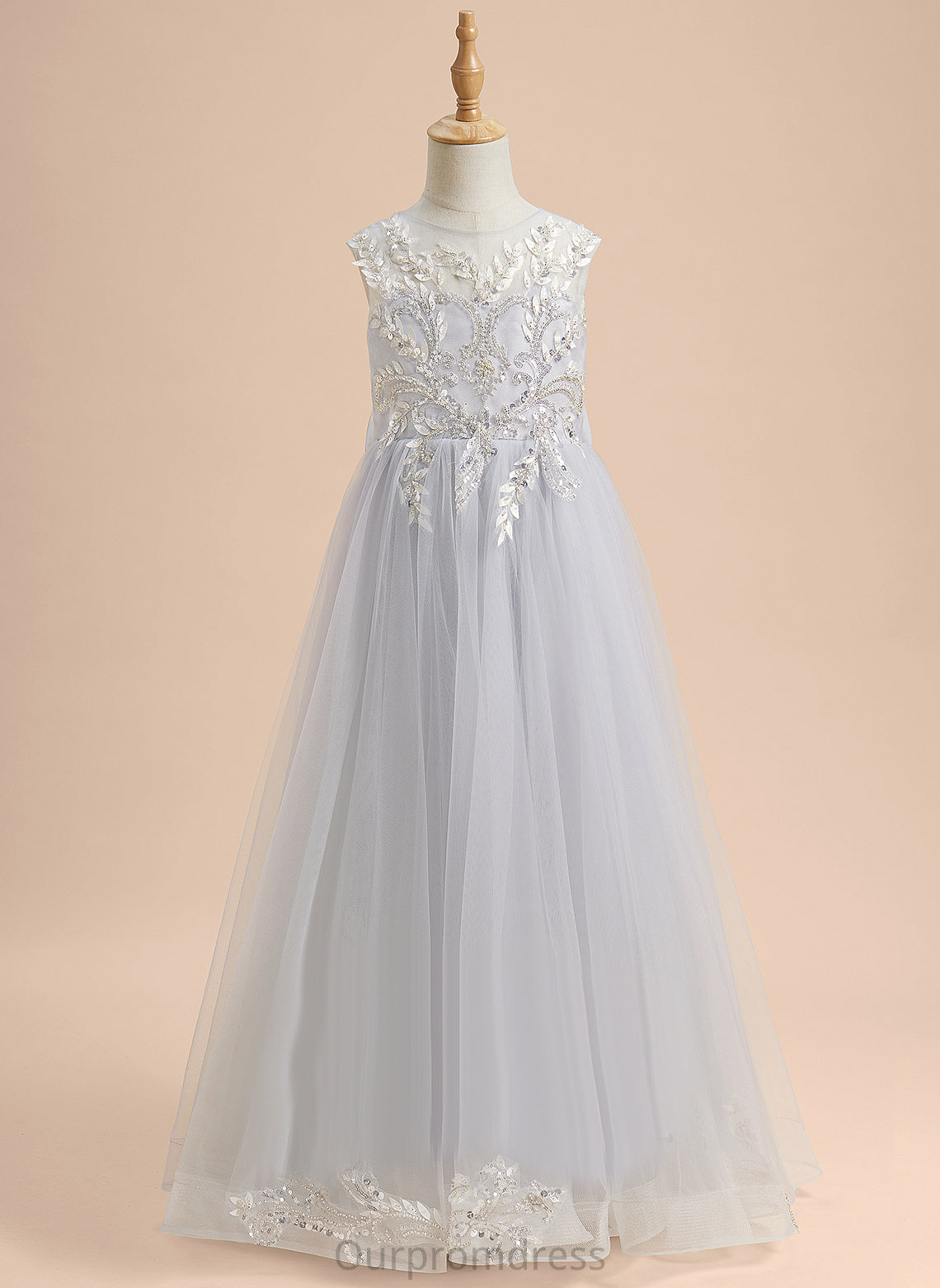 Scoop Neck Beading/Sequins/Bow(s) Flower Floor-length Flower Girl Dresses Girl Dress With - Sleeveless Belen Tulle A-Line