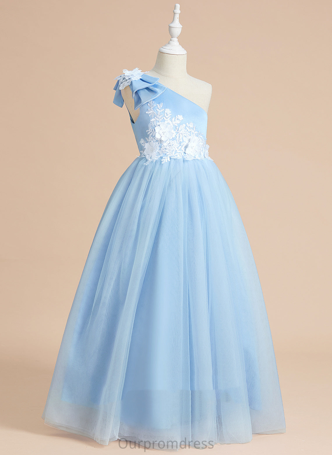 Dress Floor-length Satin/Tulle With Jaylynn Girl Sleeveless One-Shoulder Flower Ball-Gown/Princess Lace/Bow(s) Flower Girl Dresses -