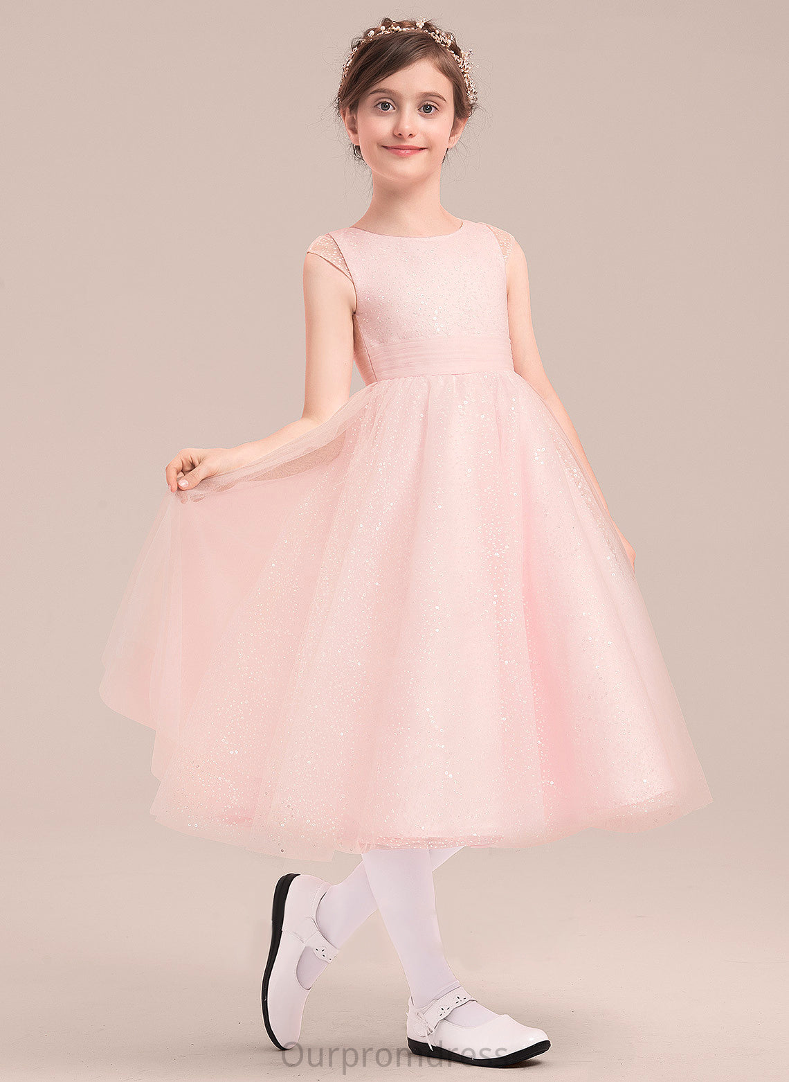 Dress A-Line/Princess Tea-length Bow(s) Scoop Girl Flower With Naomi Tulle Flower Girl Dresses - Sleeveless Neck