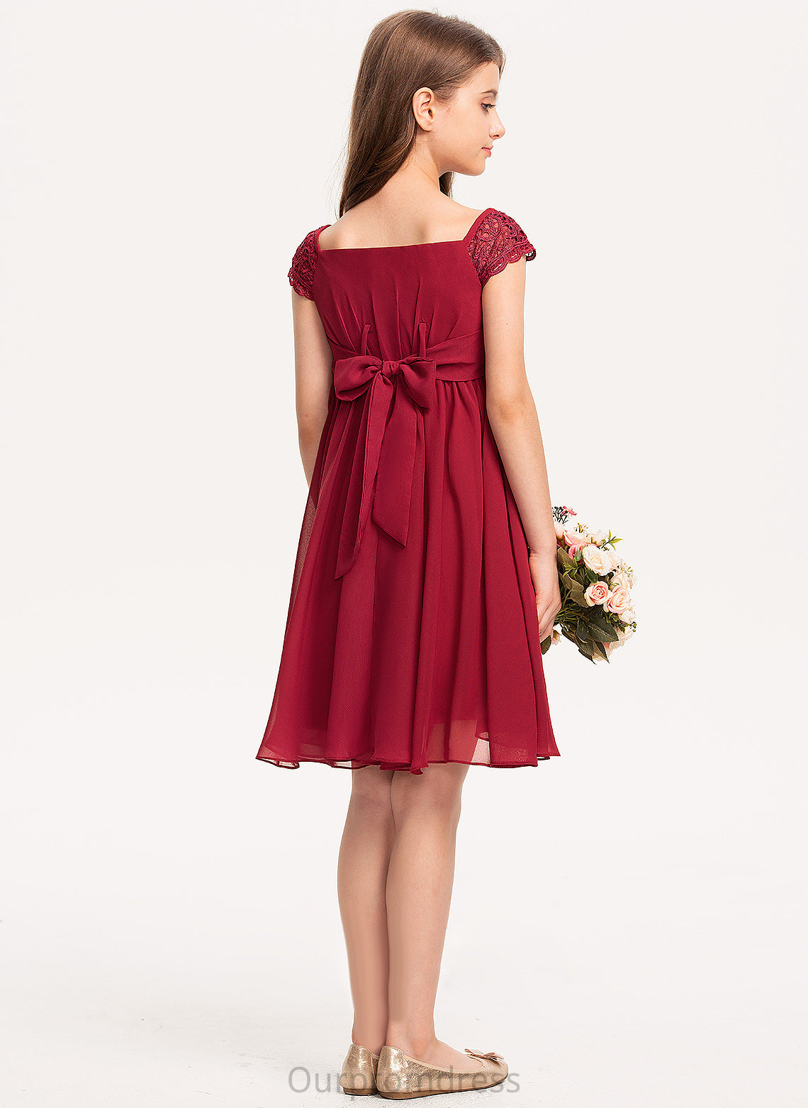 Chiffon Flower Dress Square Sleeves Elaina Girl - Knee-length Neckline Short Flower Girl Dresses A-Line