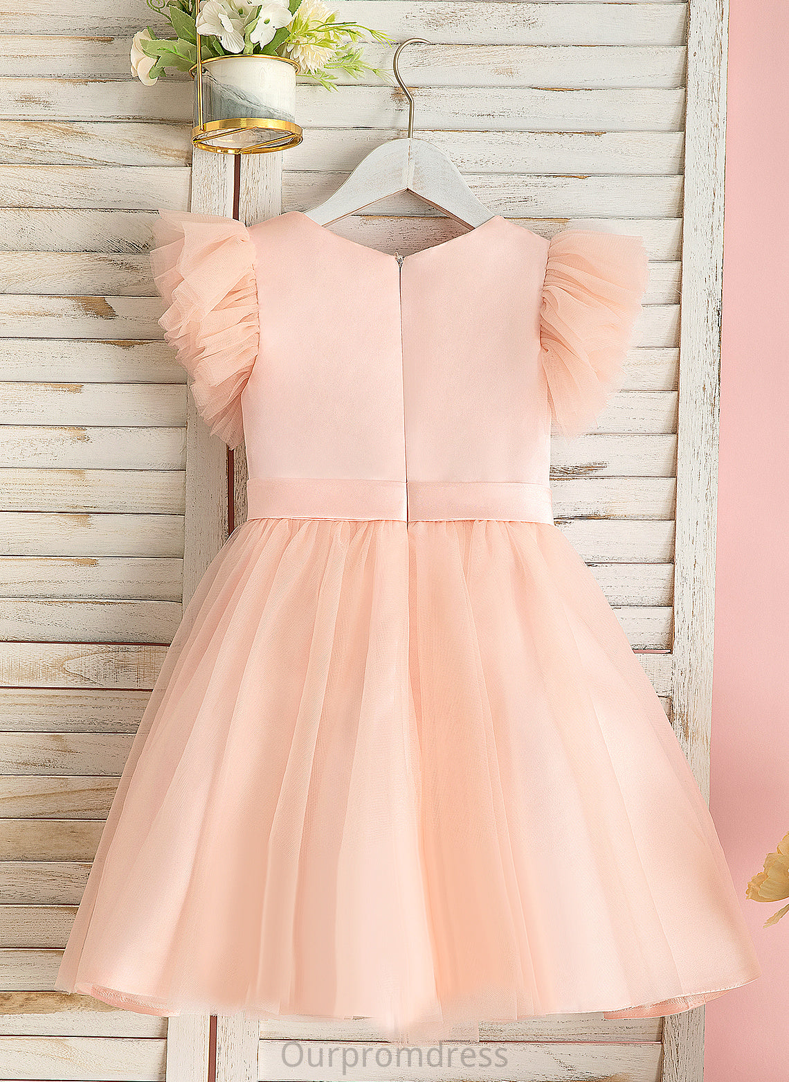 Short Sal Girl Knee-length Sleeves A-Line Dress Neck Tulle Flower Scoop - Flower Girl Dresses