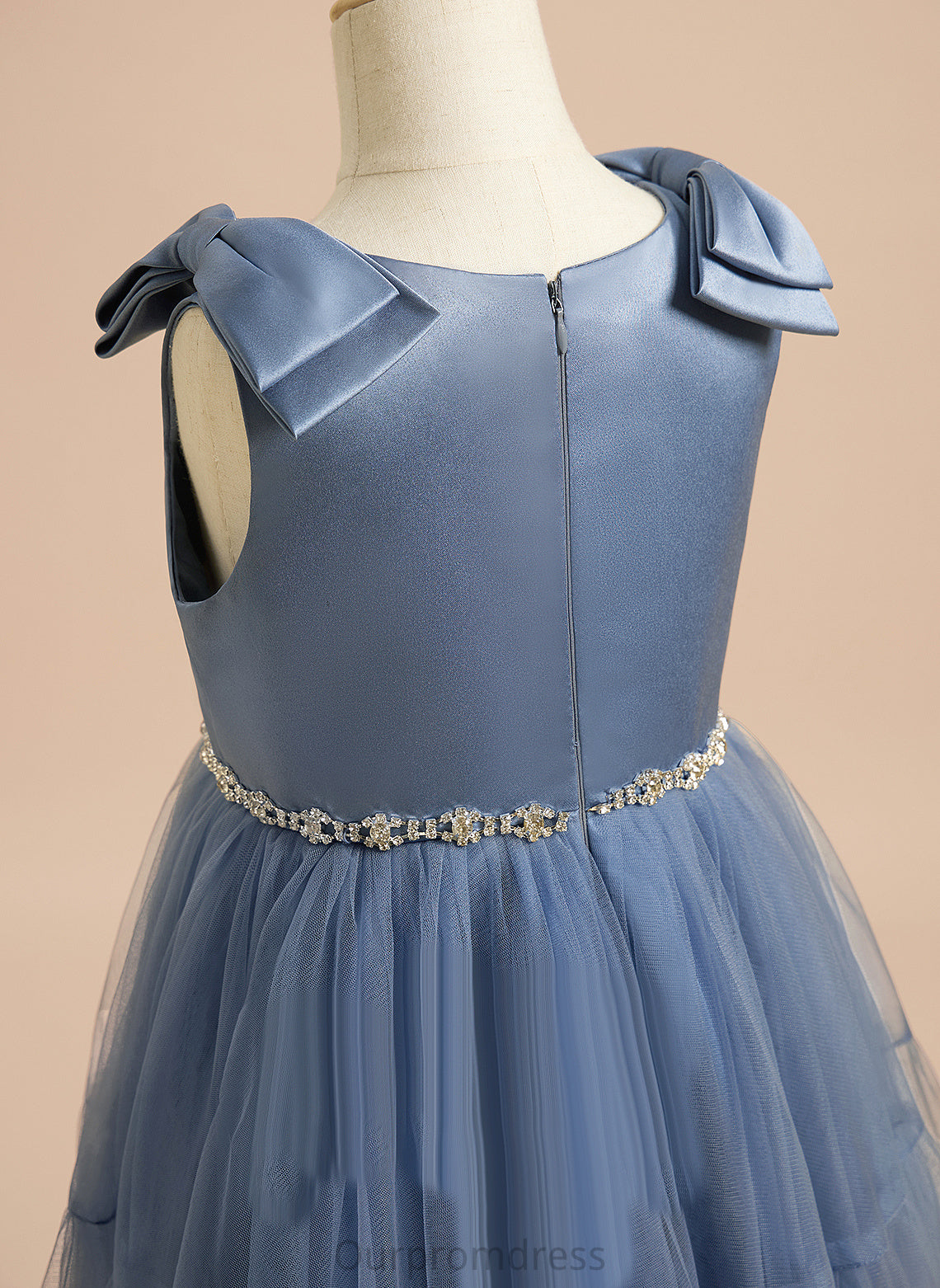 With Neck Knee-length Sleeveless Flower Girl Dresses Scoop A-Line Satin/Tulle Jadyn Beading/Bow(s) Flower - Girl Dress