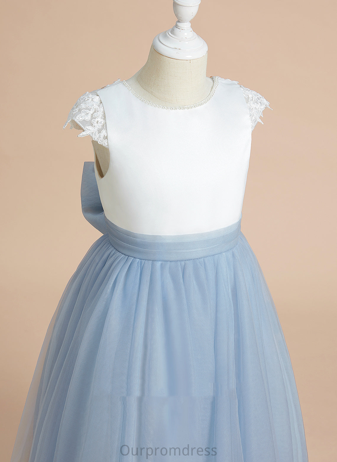 Girl - Satin/Tulle Lace/Bow(s) Sleeveless Una Dress Flower With Scoop A-Line Flower Girl Dresses Tea-length Neck