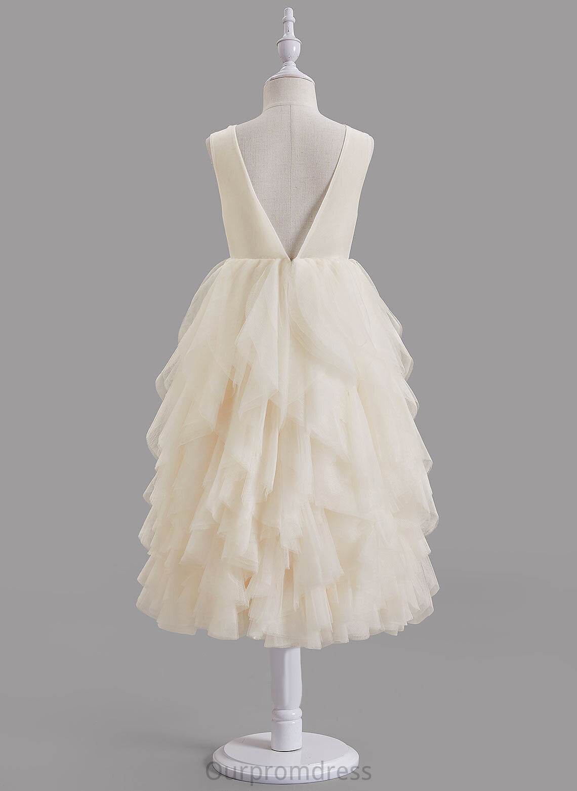 Flower Sleeveless - Tea-length Scoop Beading/V With Flower Girl Dresses Dress Girl Tulle/Lace Back Neck Zaniyah A-Line