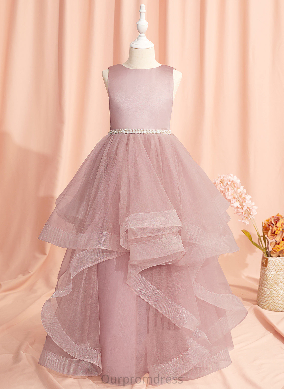 Ball-Gown/Princess - Beading/Bow(s)/V Girl Floor-length Flower Girl Dresses Tulle Dress With Back Sleeveless Neck Scoop Flower Sydney