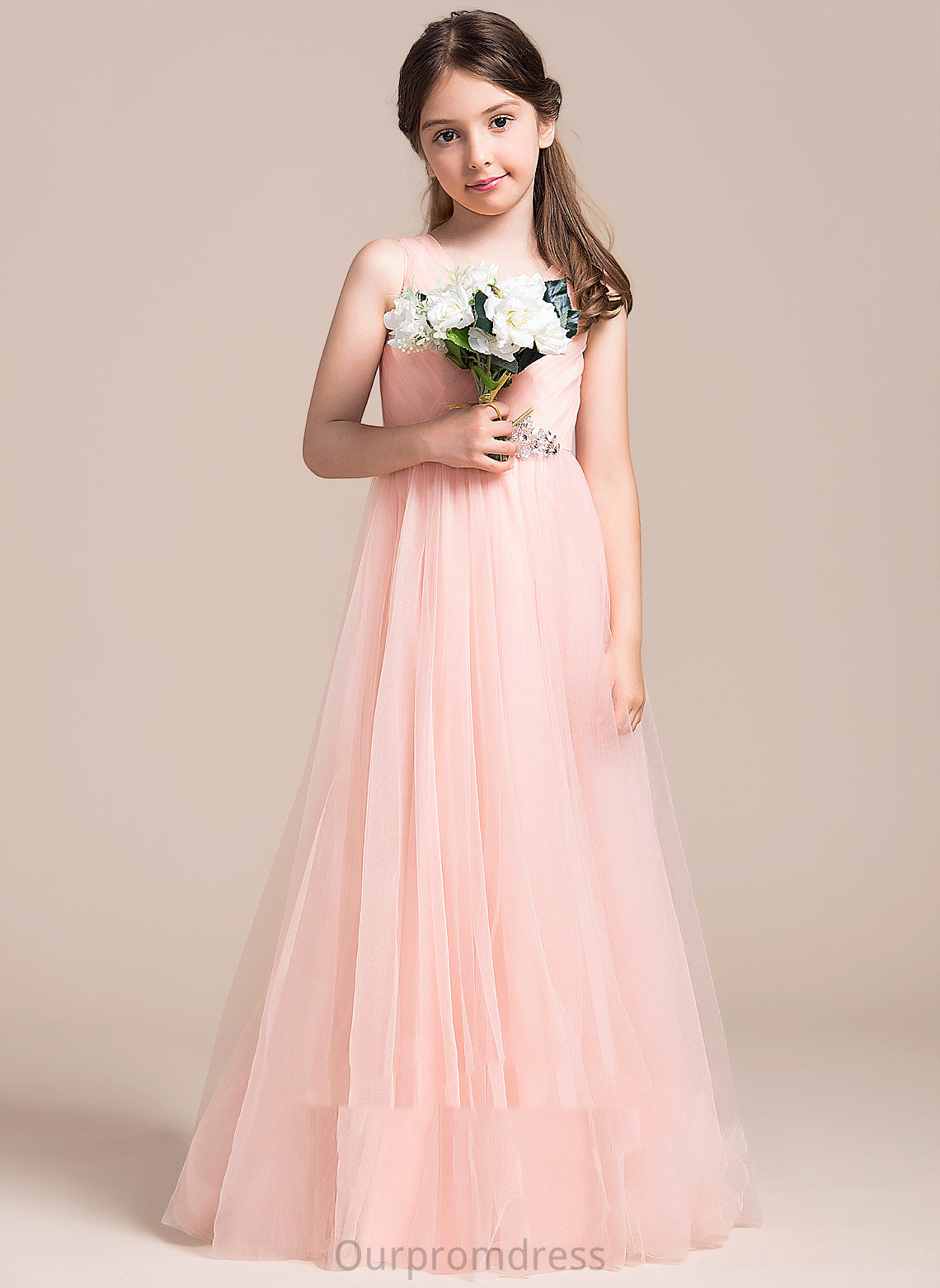 Sleeveless Flower Girl Dresses Tulle - V-neck Floor-length Ruffles/Beading/Sequins With Kendal Girl A-Line Flower Dress