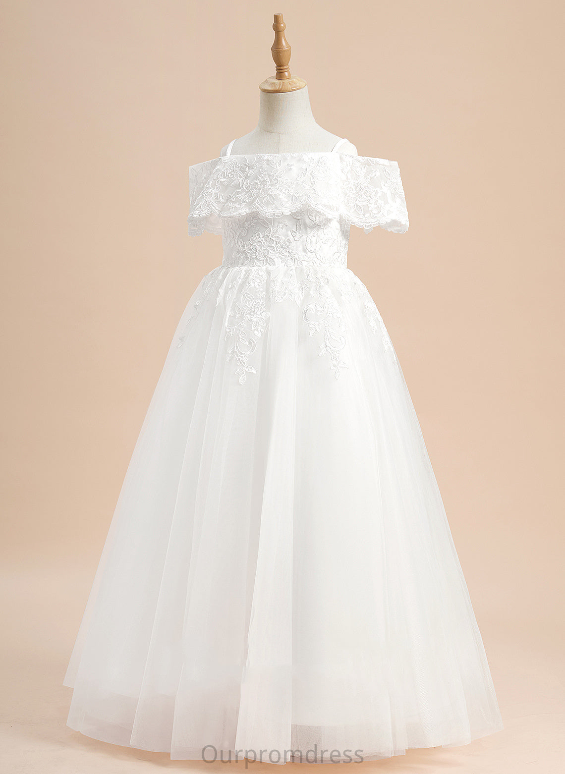 Short Flower Girl Floor-length Ball-Gown/Princess Sleeves Tulle Lace Dress Olga Off-the-Shoulder With - Flower Girl Dresses