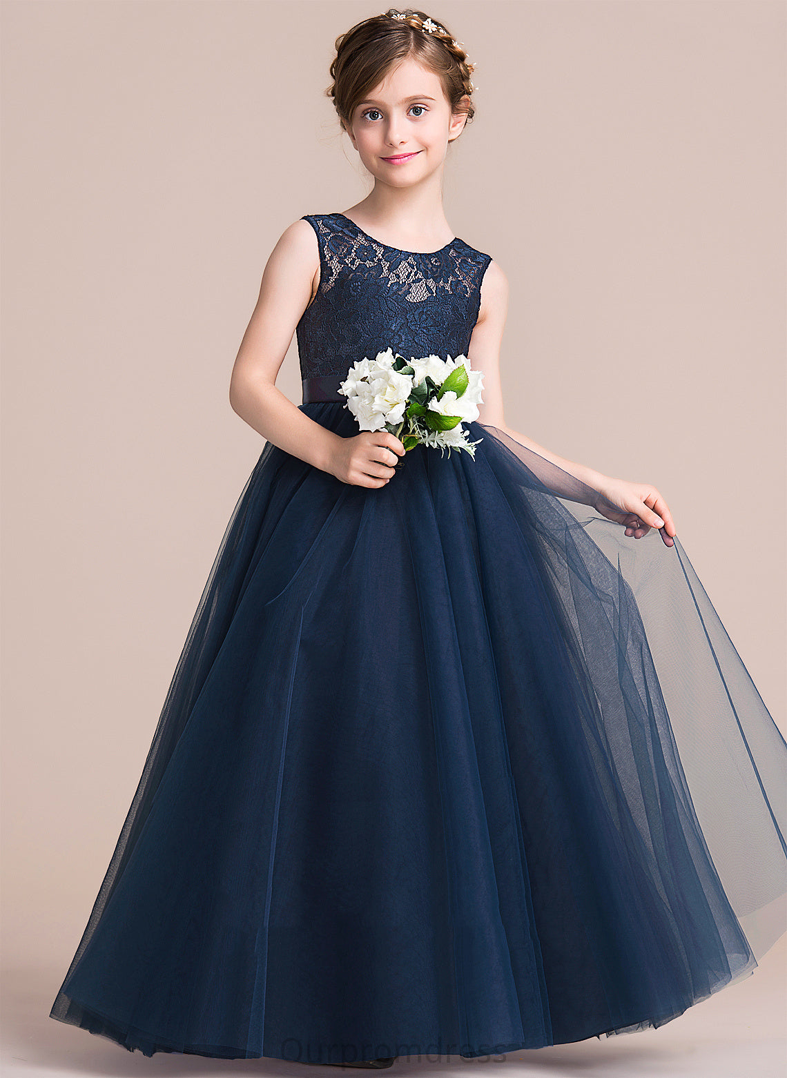 Satin/Tulle/Lace Dress Flower Scoop Flower Girl Dresses - A-Line Sleeveless Neck Floor-length Girl Marlene