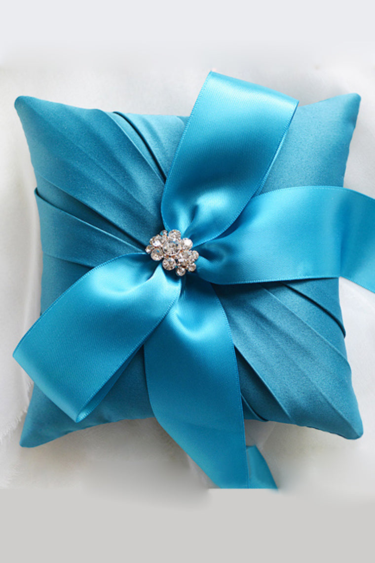 Elegant Ring Pillow In Satin With Ribbons And Beads