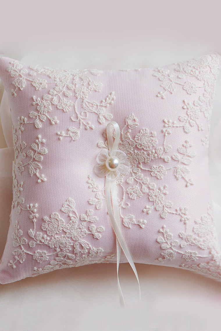 Ring Pillow In Lace With Ribbons And Pearl