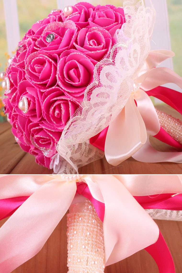 Nice Round Foam/Ribbon/Pearl Bridal Bouquets