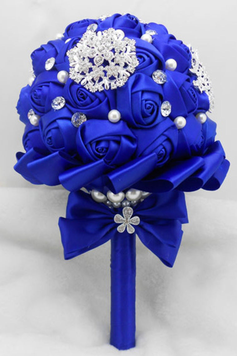 Wedding Bouquet Ribbon Roses With Rhinestone Brooch (32*22cm)