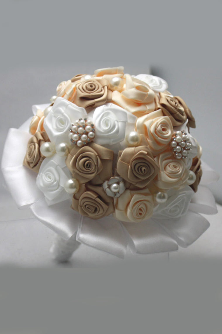 Satin Pearl Crystal Round Roses Wedding Bouquets (26*20cm)