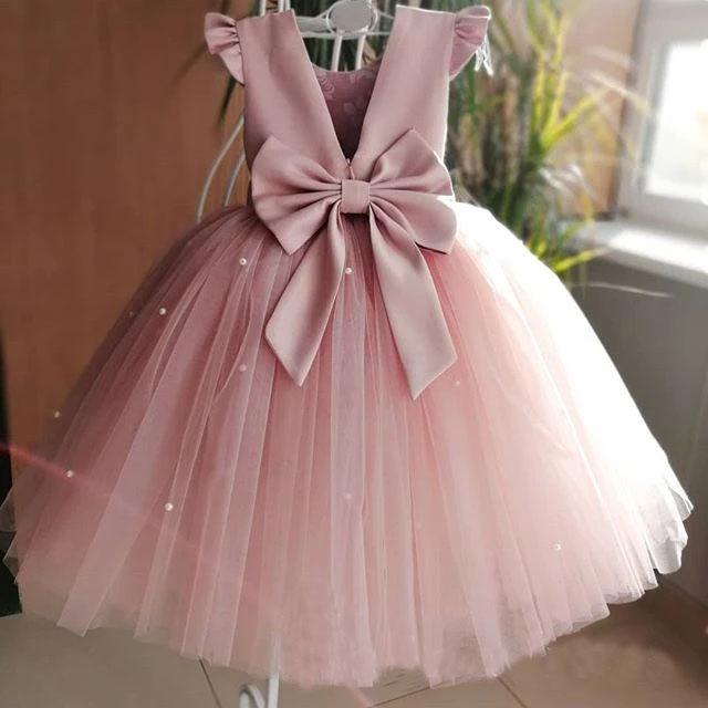 Lovely Pretty Pink Round Neck Tulle Flower Girl Dresses, Cheap Wedding Little Girl STG15258