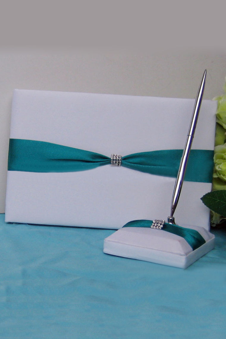 High Quality Rhinestones/Bow Guestbook & Pen Set