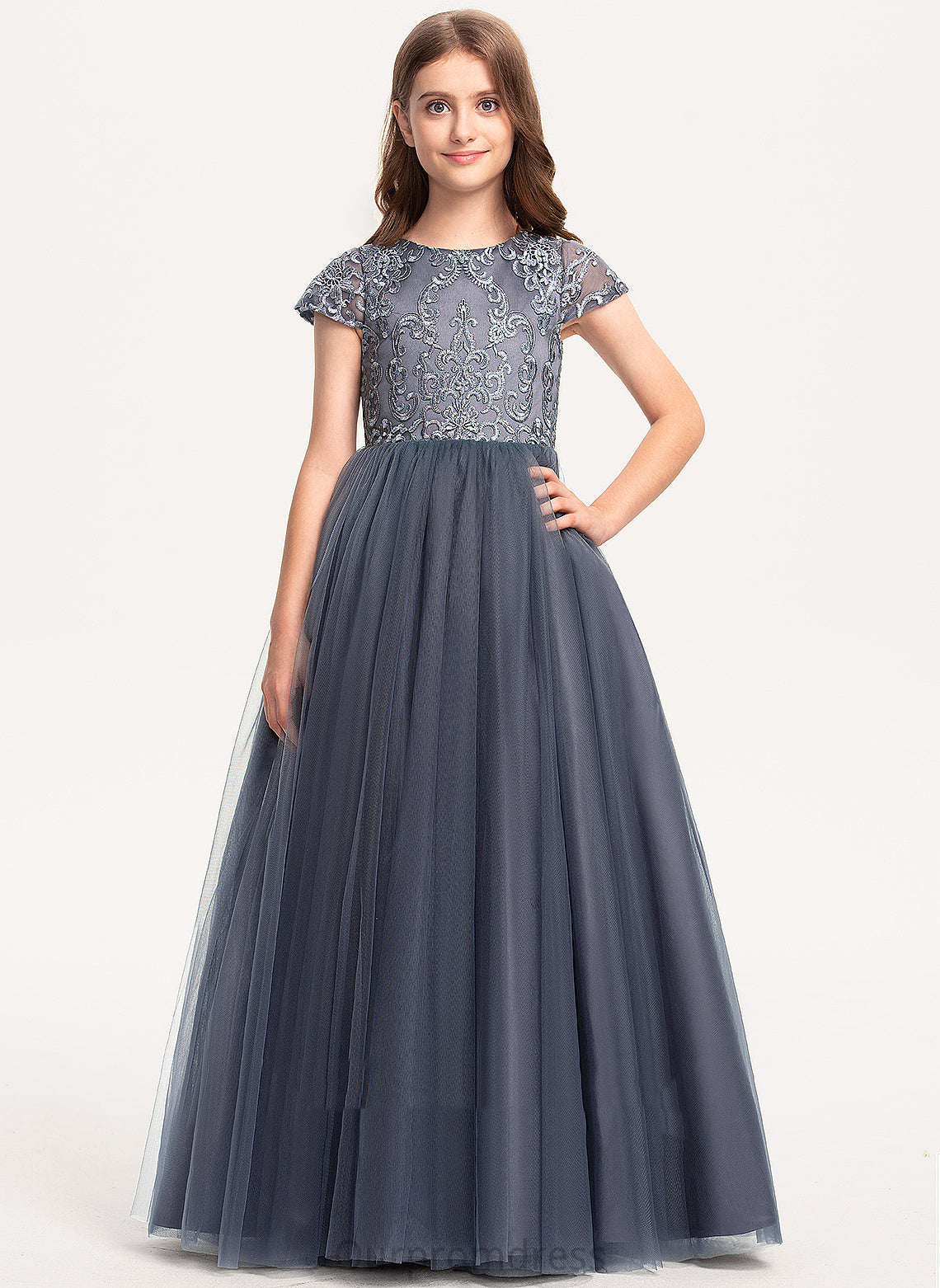 Short Girl - Tulle Ball-Gown/Princess Flower Scoop Lesley Floor-length Neck Dress Flower Girl Dresses Sleeves