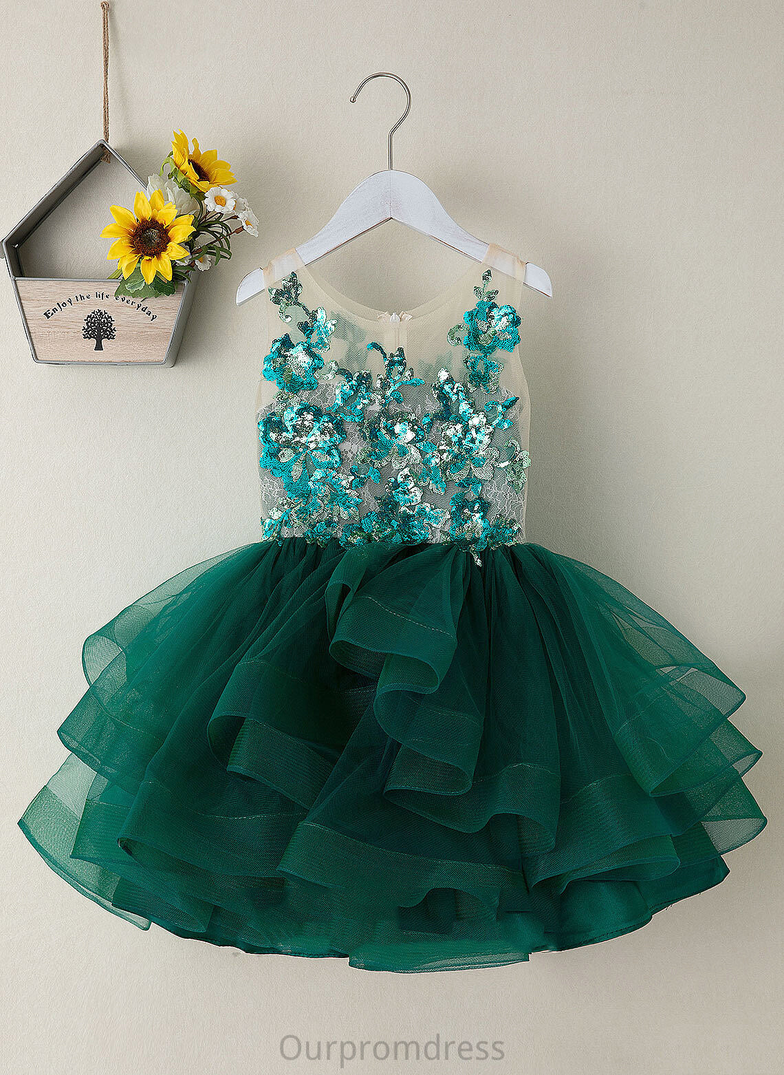 Scoop Dress - Knee-length Ball-Gown/Princess Sleeveless Neck Tulle/Lace/Sequined Girl Flower Girl Dresses Emery Flower