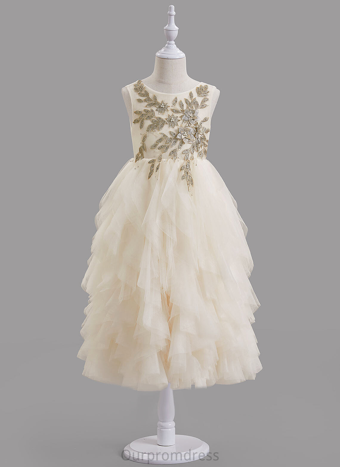 Flower Sleeveless - Tea-length Scoop Beading/V With Flower Girl Dresses Dress Girl Tulle/Lace Back Neck Zaniyah A-Line