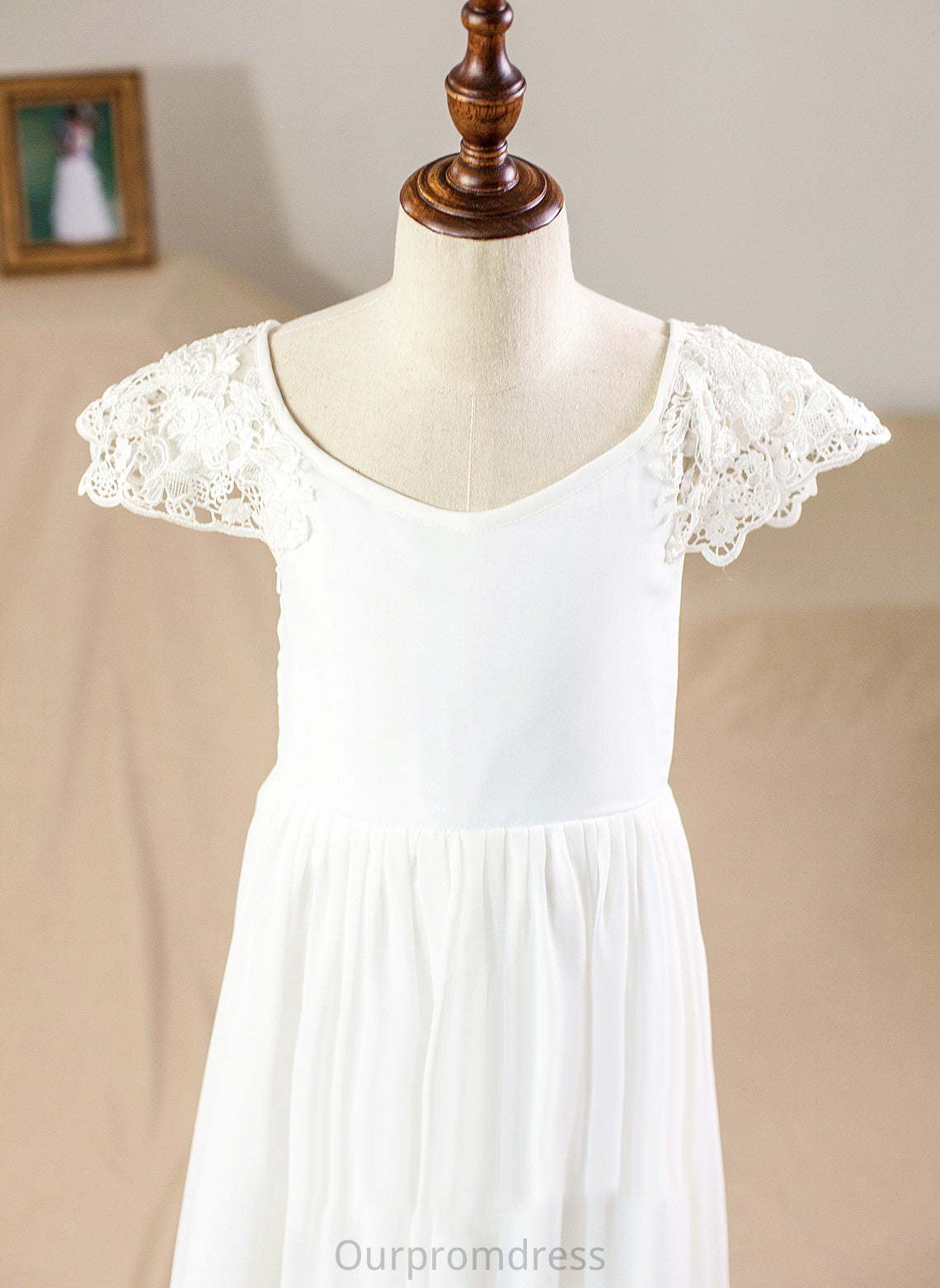 Felicity Scoop Sleeves Dress - Flower Girl Lace Neck Short Flower Girl Dresses A-Line With Chiffon Floor-length