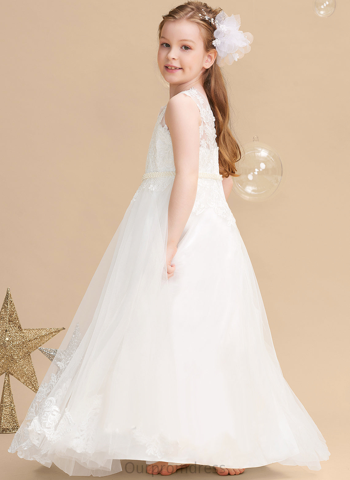 With Neck Flower Girl Dresses Floor-length Scoop Girl - Sleeveless Flower Beading Ball-Gown/Princess Tulle/Lace Dress Matilda