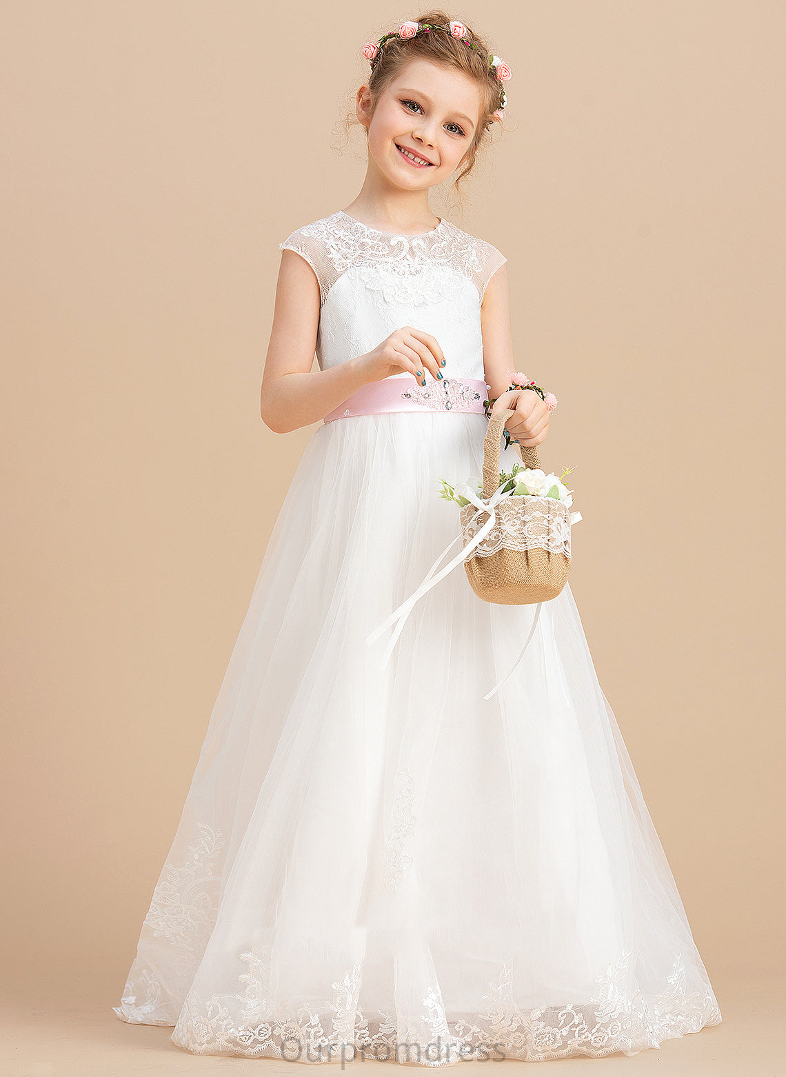 With Girl (Petticoat Flower Girl Dresses Tulle/Lace Scoop Sleeveless - Jan included) Neck Dress Flower Ball-Gown/Princess Sash/Beading/Appliques/Bow(s) Floor-length NOT