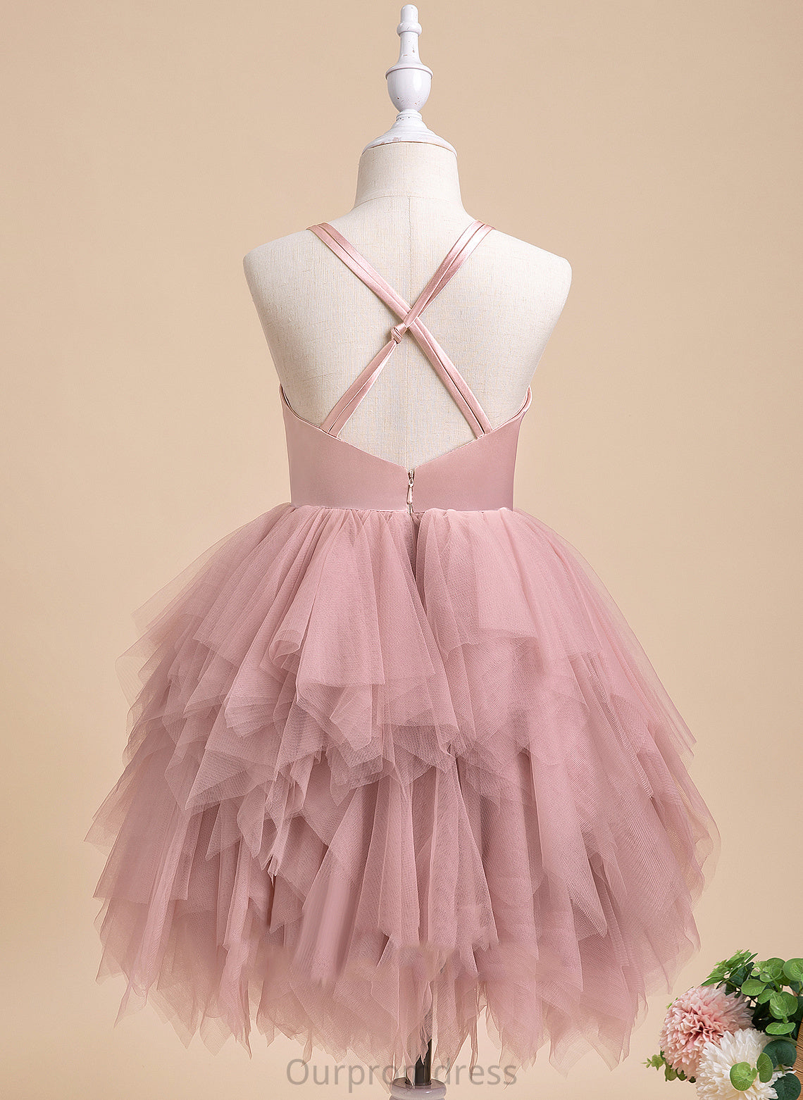 Flower Girl Dresses Scalloped Neck Ball-Gown/Princess - Girl Dress With Clara Tulle Knee-length Feather/Flower(s) Sleeveless Flower