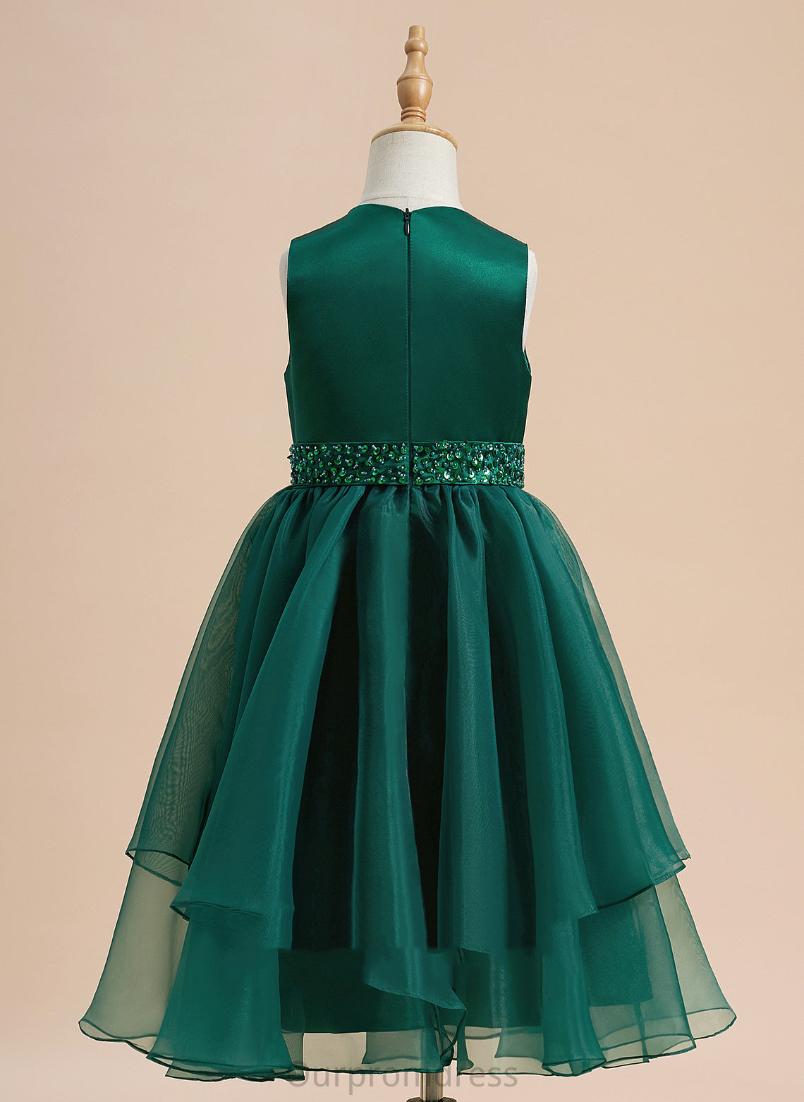 Organza/Satin A-Line - Dress Beading/Sequins Flower Girl Dresses Neck Jaylin Flower Tea-length Sleeveless Scoop With Girl