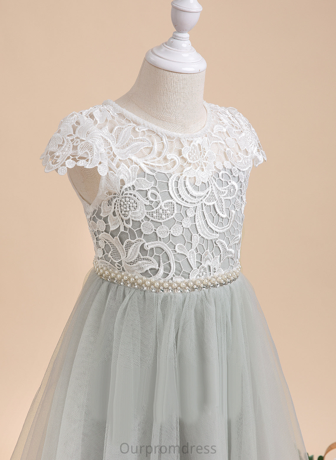 Knee-length With Flower Girl Dresses Girl Alondra Scalloped A-Line Flower - Sleeves Tulle Dress Lace/Beading/Sequins Neck Short