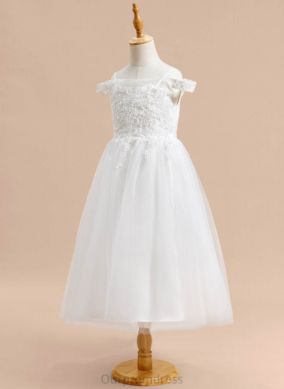 Flower Girl Dresses Sleeveless Dress Tulle Harper Girl - Off-the-Shoulder A-Line Flower With Tea-length Lace