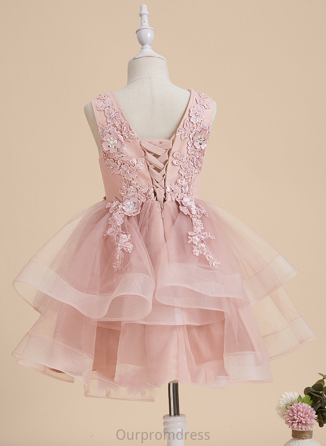 Flower - V-neck Beading/Flower(s)/Sequins With Sleeveless Girl Knee-length A-Line Flower Girl Dresses Dress Tulle/Lace Gertie