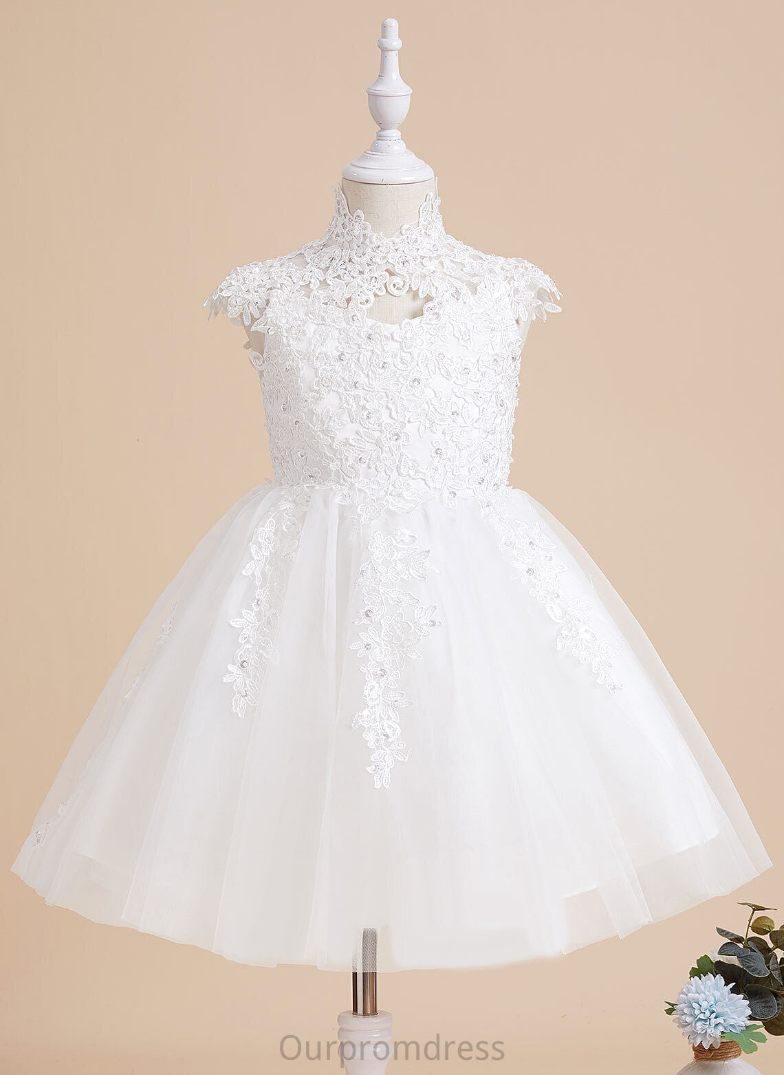 Knee-length With High Flower Tulle/Lace Flower Girl Dresses A-Line Girl Polly Beading/Sequins/Back Neck Hole Sleeveless - Dress