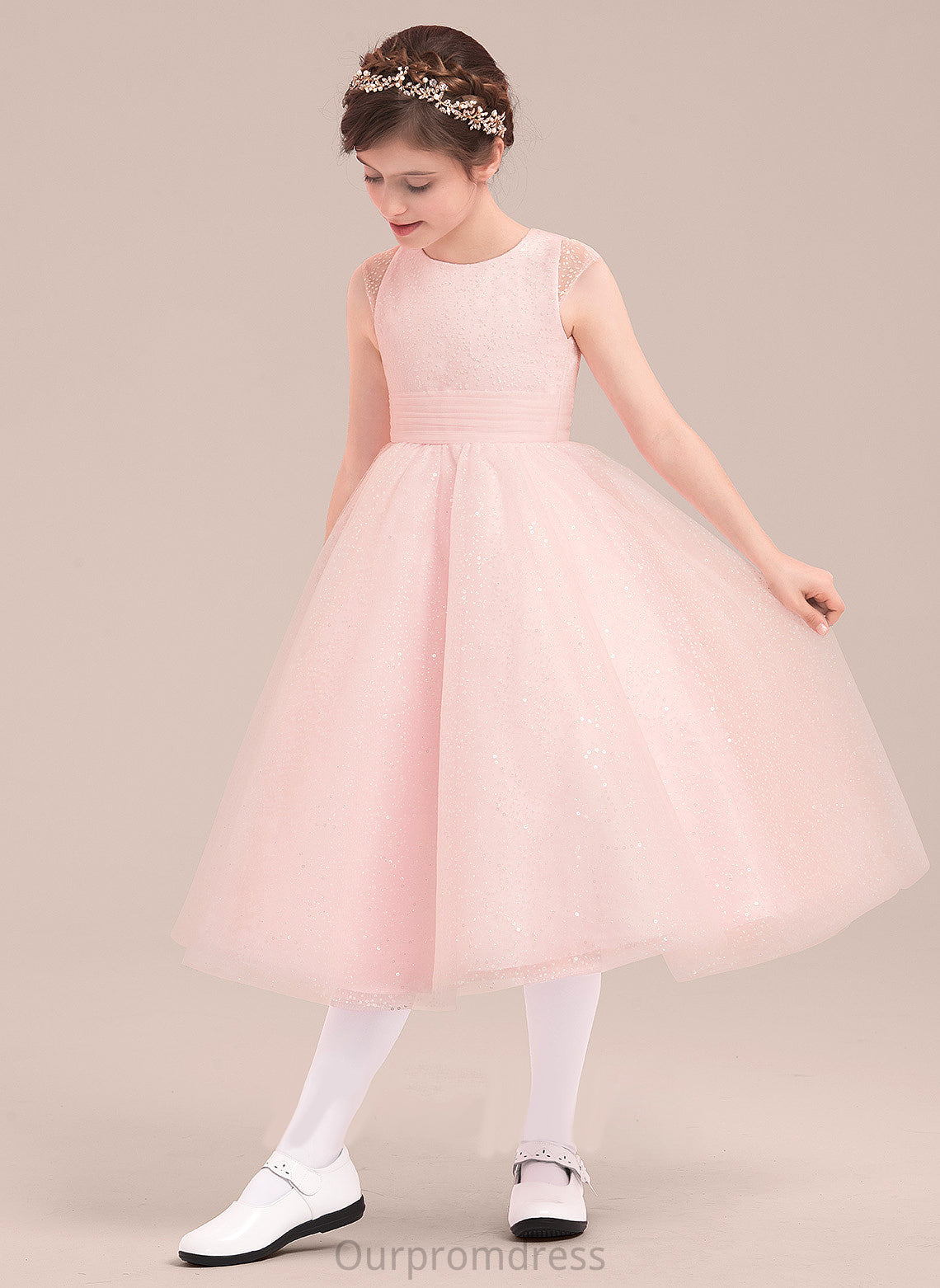 Dress A-Line/Princess Tea-length Bow(s) Scoop Girl Flower With Naomi Tulle Flower Girl Dresses - Sleeveless Neck