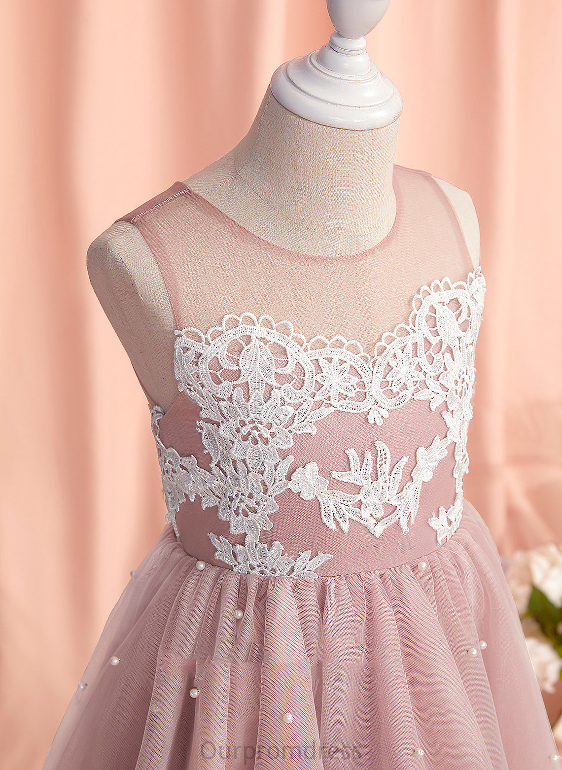 Sleeveless Dress A-Line Tulle Lilian With Flower Flower Girl Dresses Lace/Beading Neck Girl Scoop - Knee-length