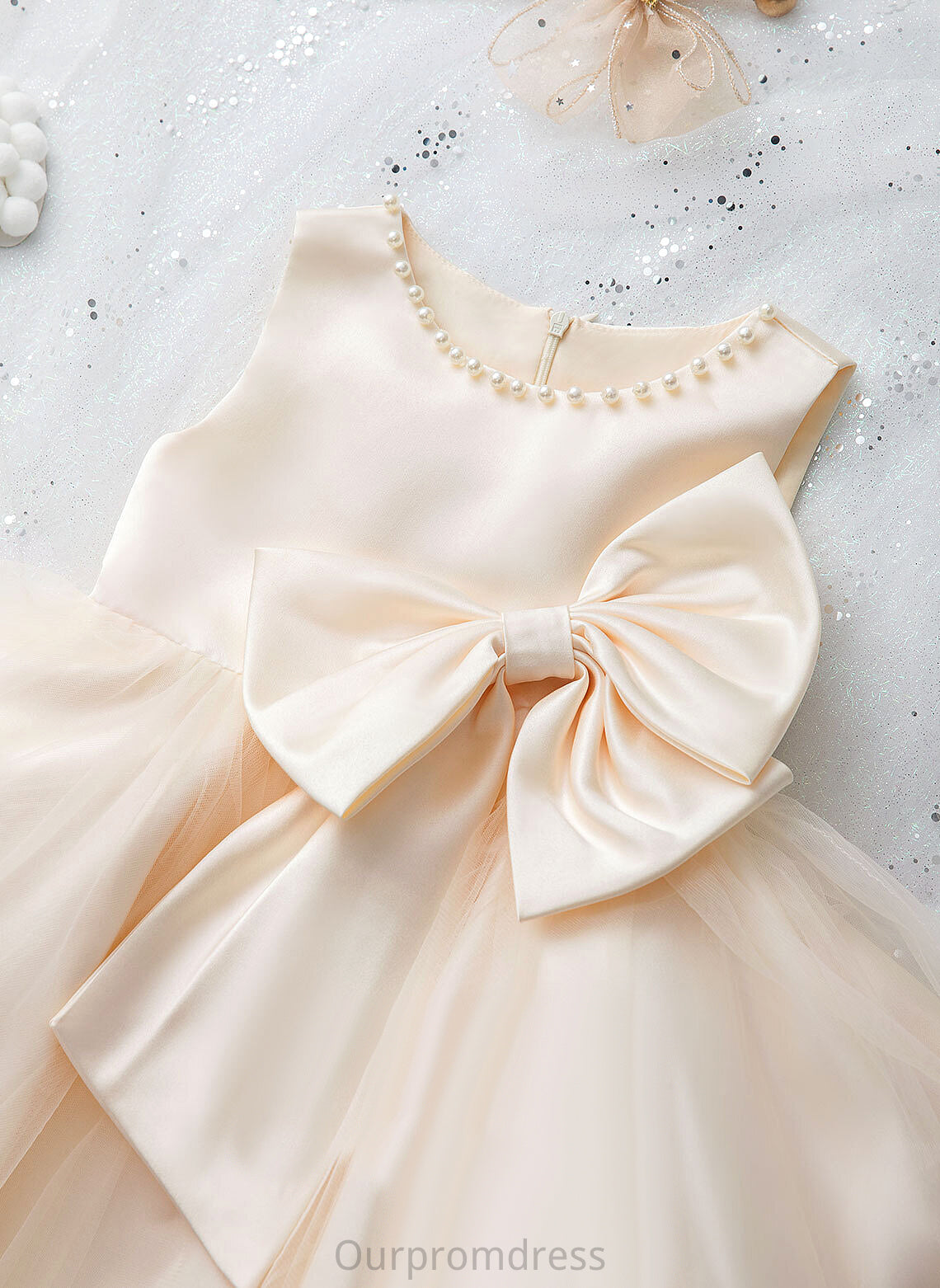 Neck Knee-length Beading/Bow(s) Girl Flower Anastasia Flower Girl Dresses With Sleeveless - Dress Satin A-Line Scalloped