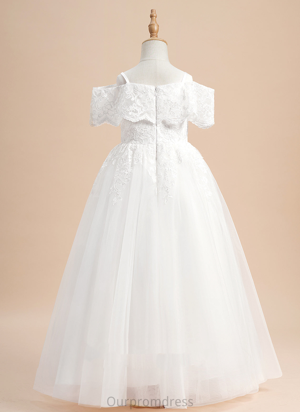 Short Flower Girl Floor-length Ball-Gown/Princess Sleeves Tulle Lace Dress Olga Off-the-Shoulder With - Flower Girl Dresses