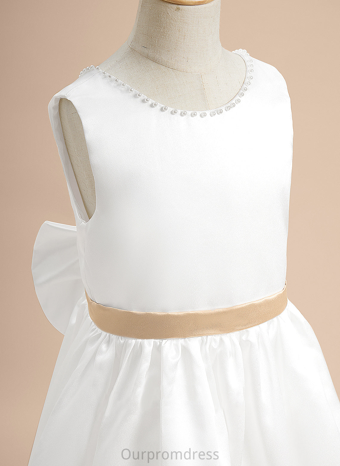 Neck Tea-length A-Line Flower Scoop With Girl Sleeveless Satin - Dress Jaylin Sash/Beading/Flower(s)/Bow(s) Flower Girl Dresses