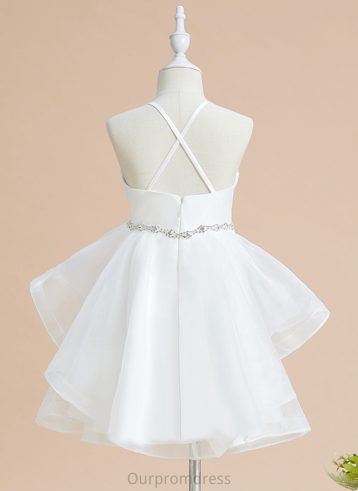 Beading Neckline A-Line Tulle Dress Square Flower Girl Dresses Flower With Knee-length Sleeveless Alayna - Girl