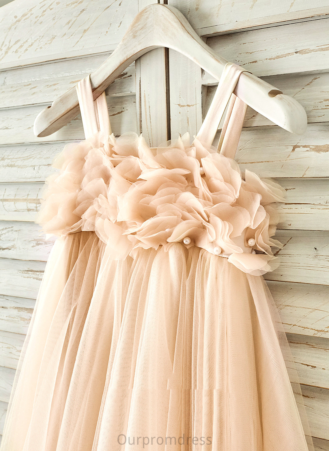 Straps Sleeveless A-Line/Princess Tulle Mckenna Flower Flower Girl Dresses Beading With Knee-length Dress - Girl