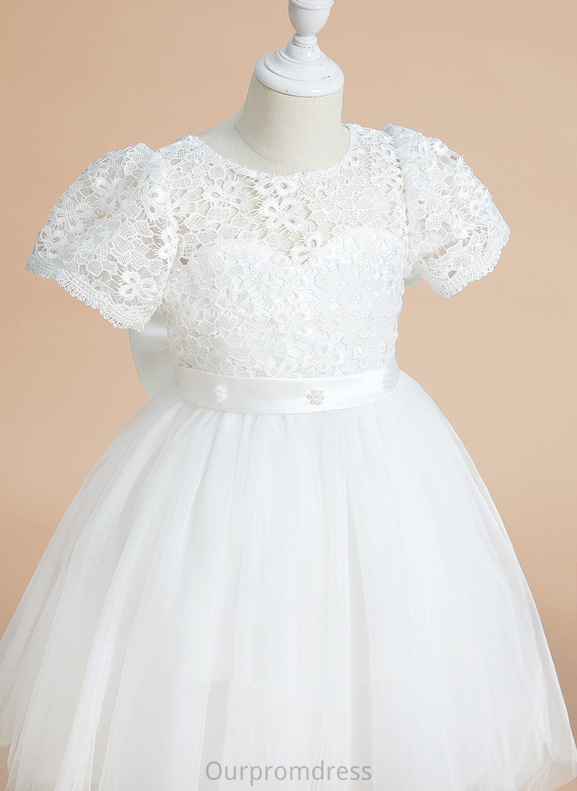 Neck - Flower Girl Dresses A-Line Dress Short Knee-length Flower Sleeves Tulle/Lace Bow(s) Girl With Hilary Scoop